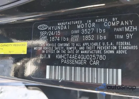 2016 Hyundai Accent Se from USA, damaged, VIN KMHCT4AE4GU025780